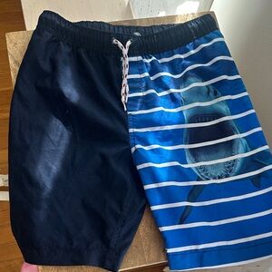 Lands' End Boys Navy and Bright Blue Shark Swim Trunks